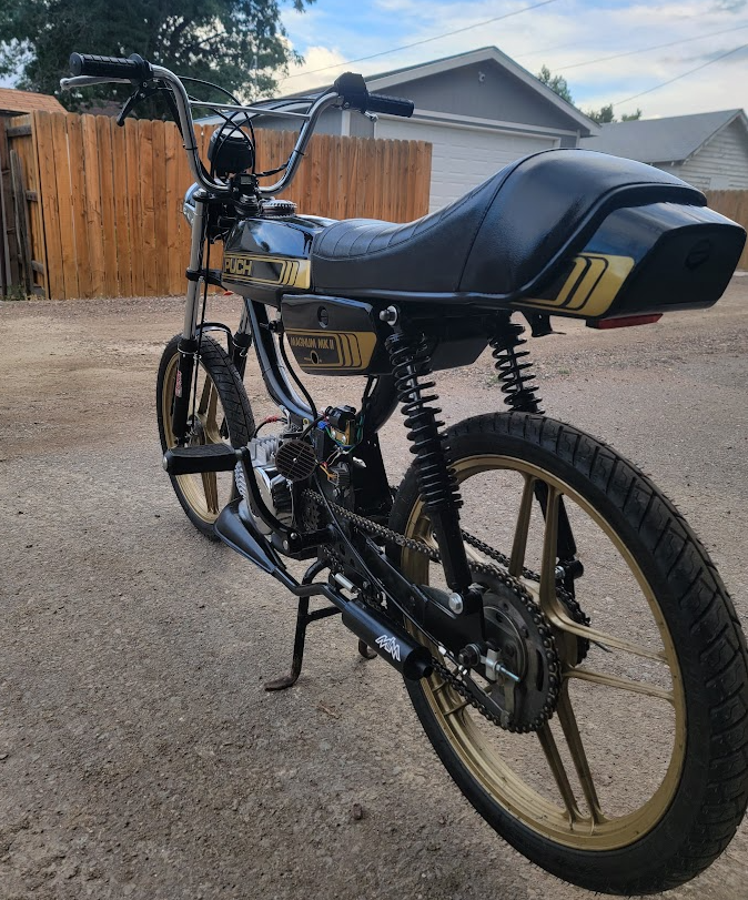 1980 Puch Magnum black and gold, rear 3/4